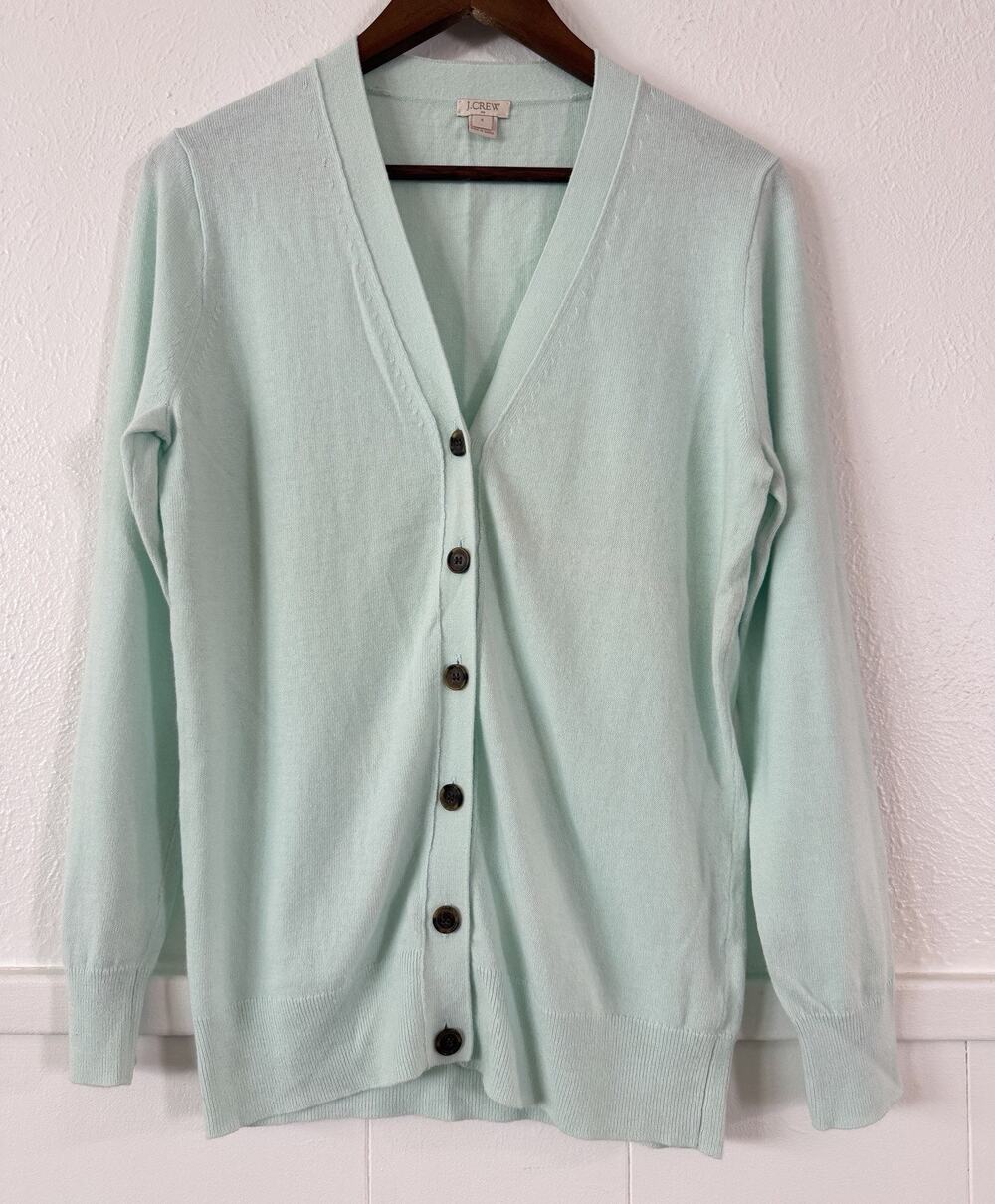 J.Crew Women’s S Mint Green Wool Blend V-Neck Button Cardigan Sweater